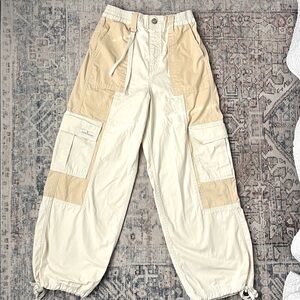 Rare BDG Two-Tone Cargo Pants in Cream and Tan